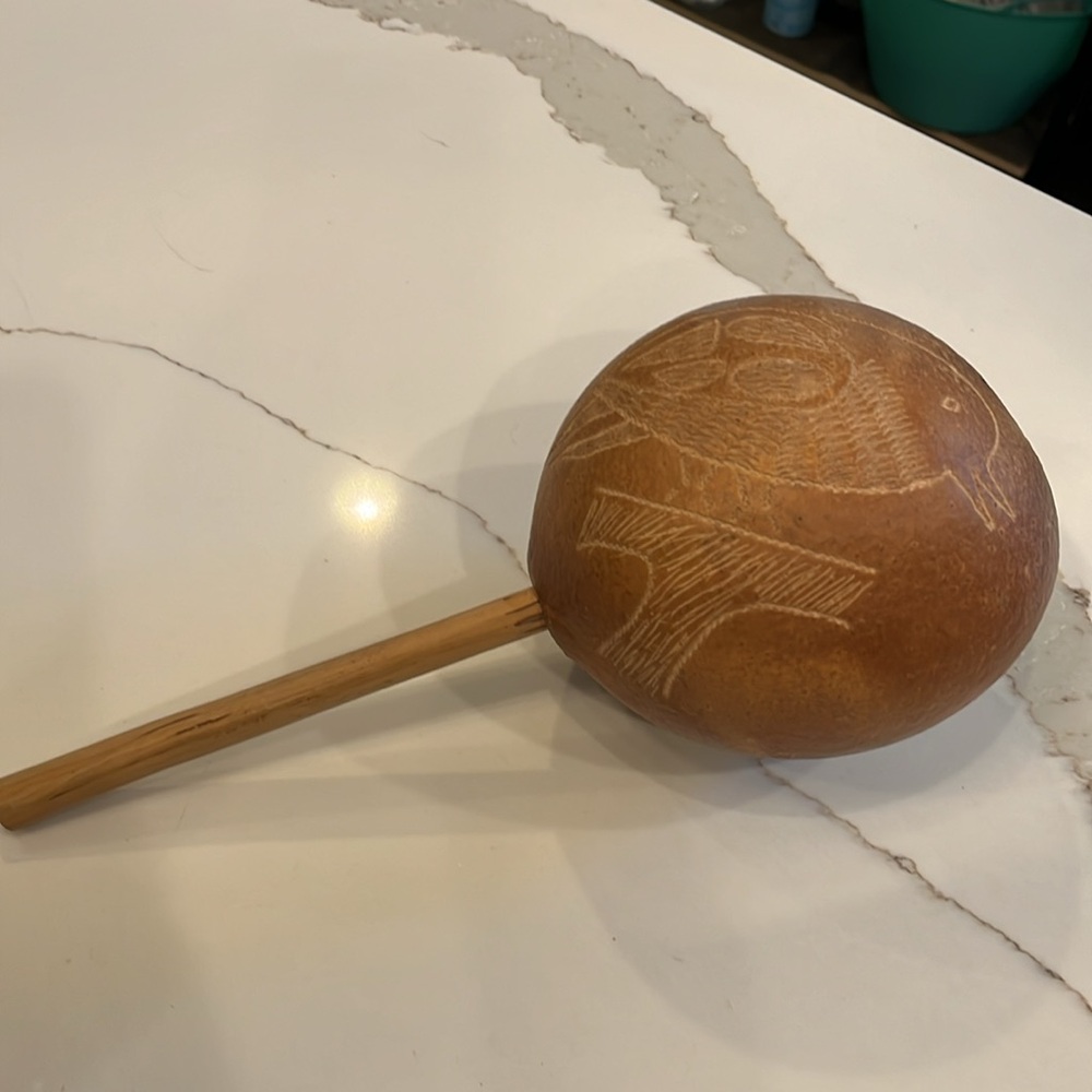 Percussion Handcrafted Maracas Instrument. Dominica on 1 side& a Bird on Branch.